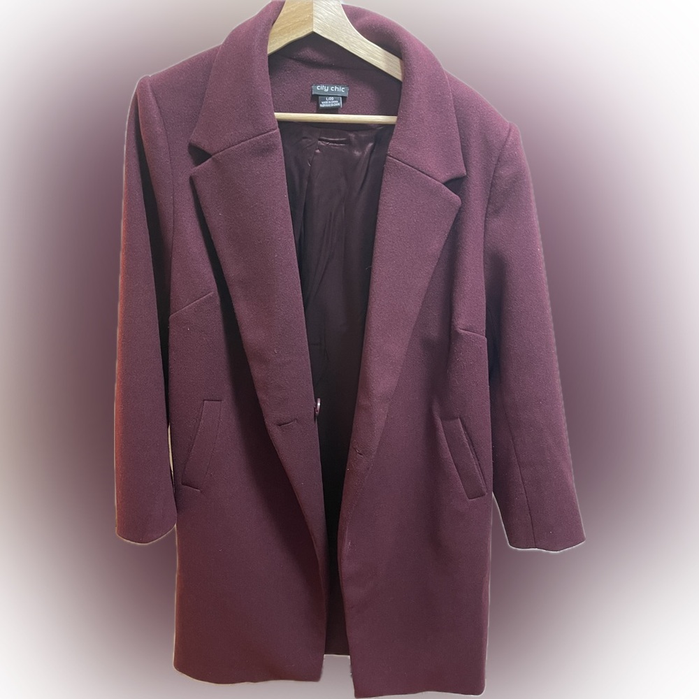 City Chic Burgundy coat size20